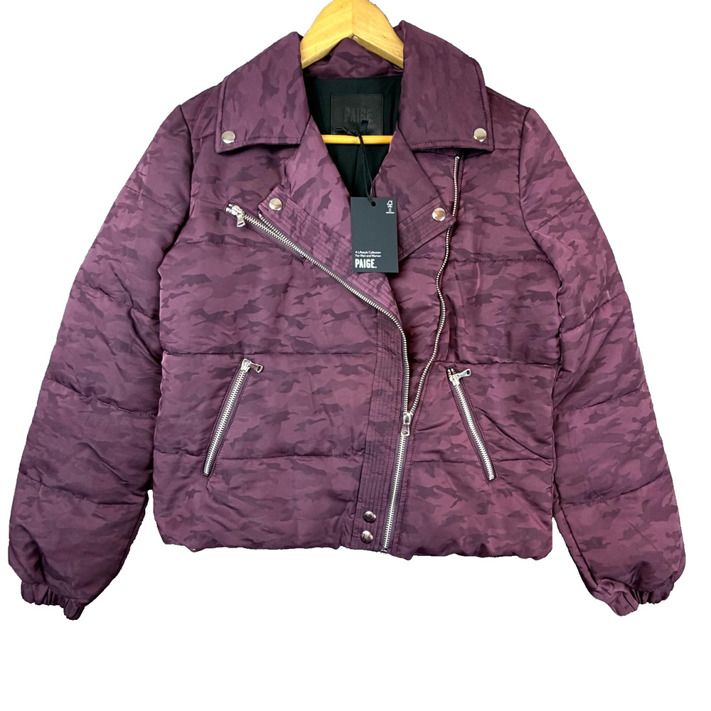 Paige Sequoia Puffer Jacket Womens XS Fig Camo Jacquard Asymmetric Zip Ski Girl